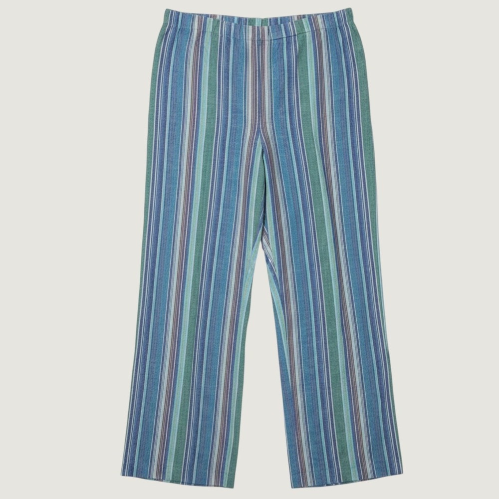 Chicos Women Blue Striped Wide Leg Linen Blend Elastic Waist Pants Size 2 L